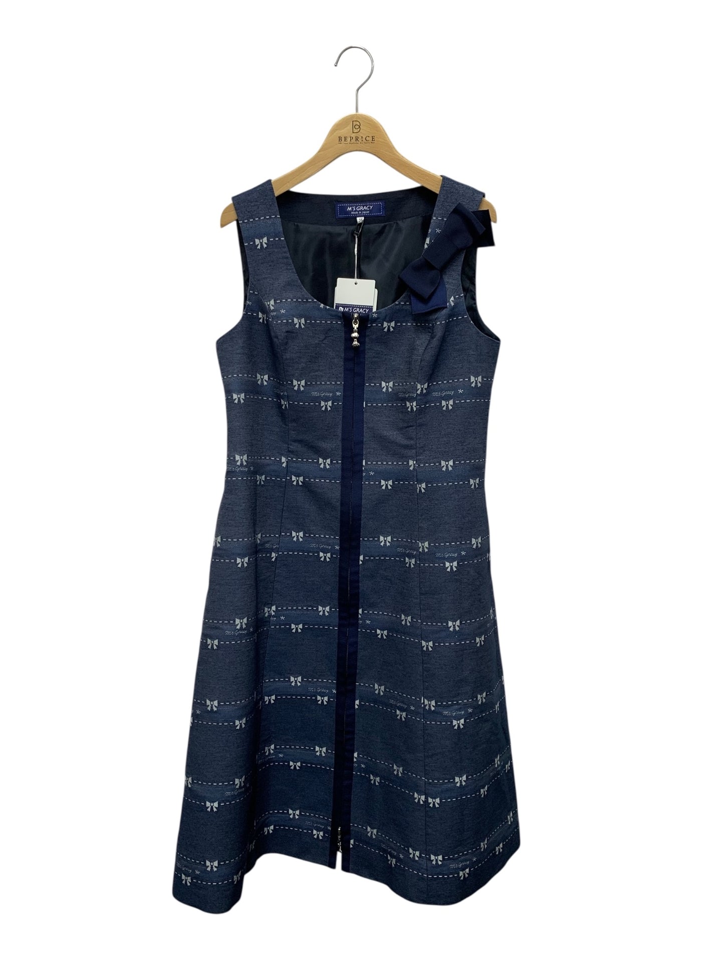 エムズグレイシー 511114 ワンピース 38 ブルー リボン センタージップ IT7WGMIU1NCA 【SALE】