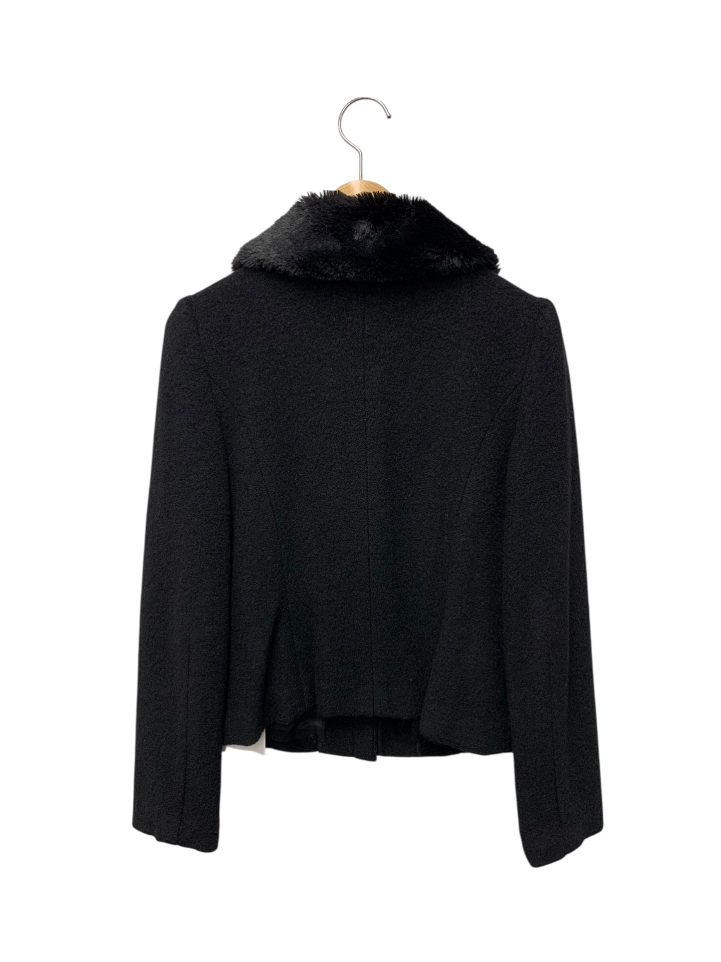 エムズグレイシー 814524 ジャケット 38 ブラック ウール混 フェイクファー衿 ビジューボタン ITBHFNXP77LI