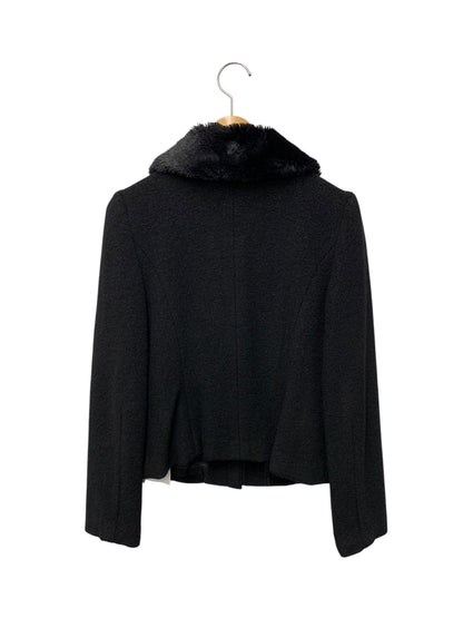 エムズグレイシー 814524 ジャケット 38 ブラック ウール混 フェイクファー衿 ビジューボタン ITBHFNXP77LI