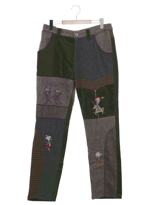 アルベロベロ 418015 パンツ F カーキグリーン コーデュロイ パッチワーク ビジュー ITTECGZJV1T4