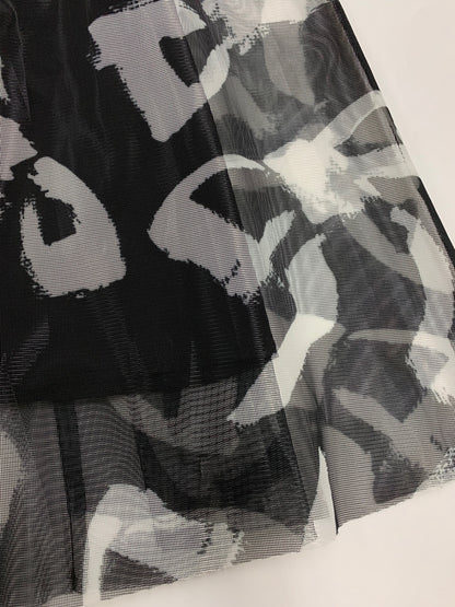 エムズグレイシー リボンプリントチュール 517110 スカート 38 ブラック IT55BXGQPACW