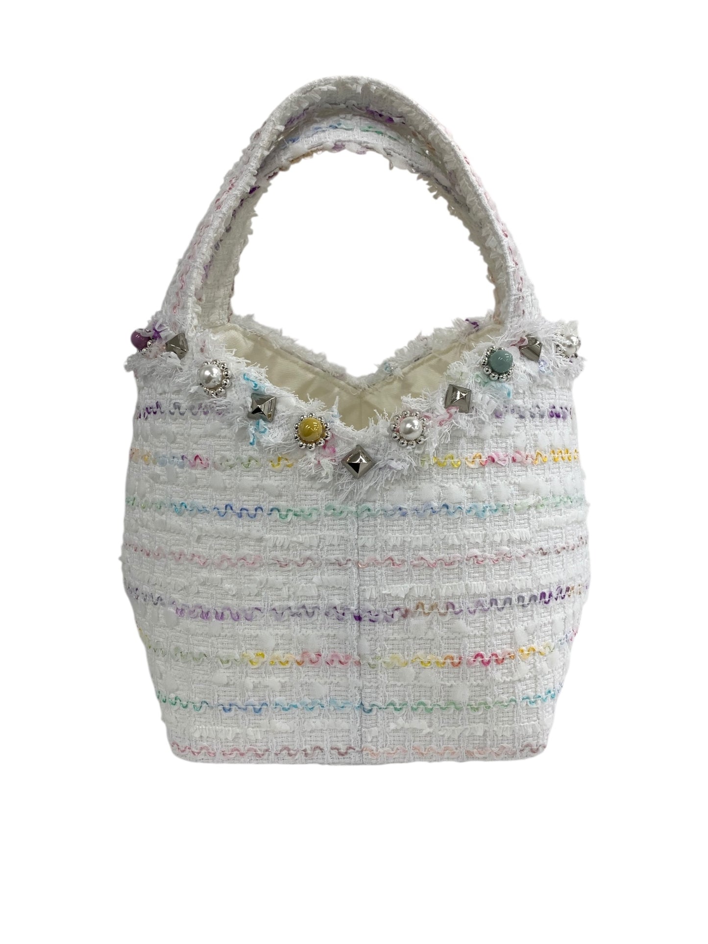 ルネ バッグ ホワイト ツィード ラインストーン ITJD1QKNCNQA