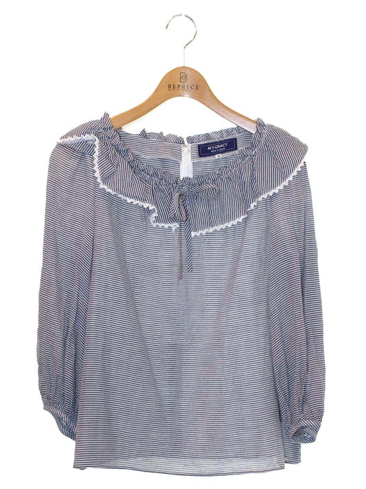 エムズグレイシー Frill Collar Blouse 910308 シャツ ブラウス 38 ブルー IT1M0X4DK37K