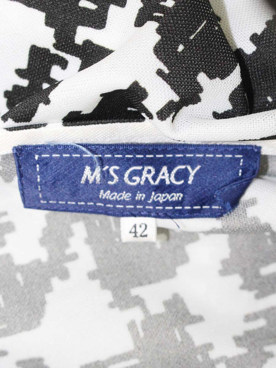 エムズグレイシー 035315 Tシャツ カットソー 42 ホワイト/ブラック リボン 転写プリント IT64DPDG9NHW