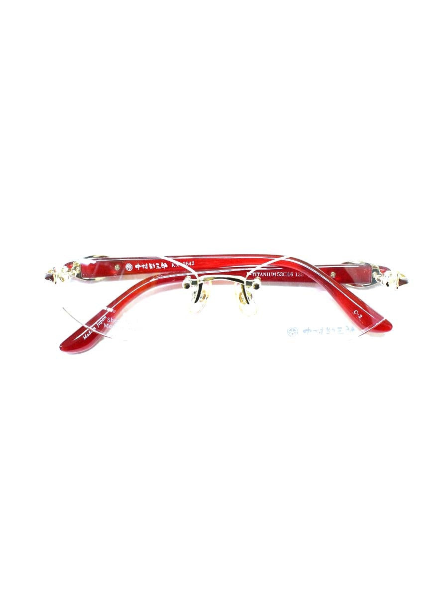 中村勘三郎 KN-2642 メガネ ワインレッド シープホーン スワロフスキーリング リムレス IT8C0UWIKFV4