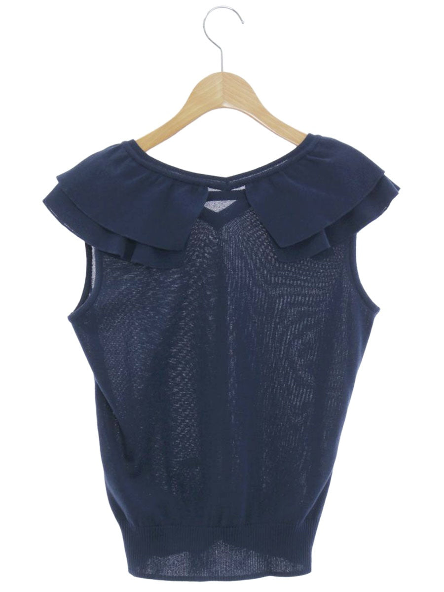 ルネ 5332031 ノースリーブニット 34 ネイビー フリル Vネック | 中古
