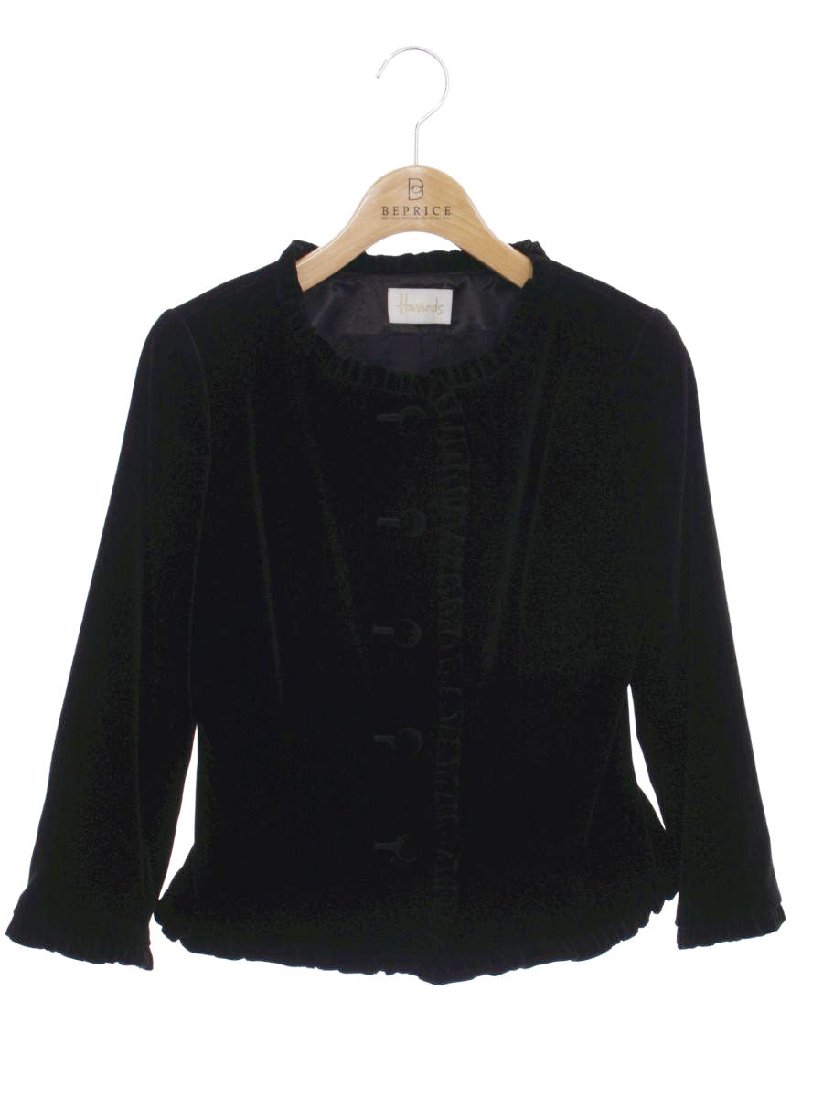 ハロッズ 17500251 ジャケット 1 ブラック ノーカラー ベロア フリル IT3RHBWI07BY