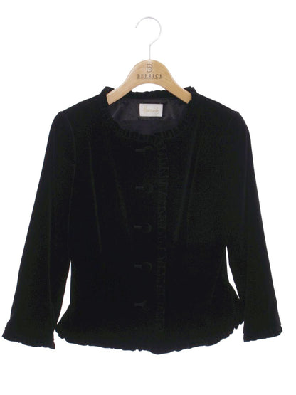 ハロッズ 17500251 ジャケット 1 ブラック ノーカラー ベロア フリル IT3RHBWI07BY