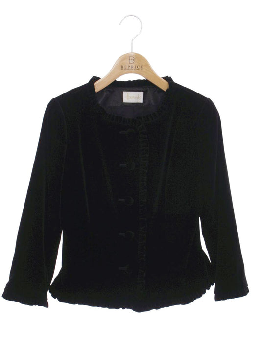 ハロッズ 17500251 ジャケット 1 ブラック ノーカラー ベロア フリル IT3RHBWI07BY