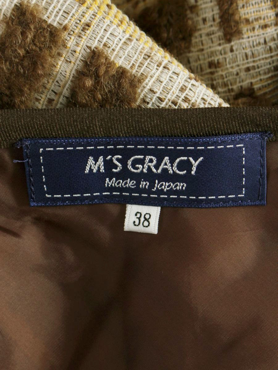 エムズグレイシー 017541 スカート 38 ブラウン チェック柄 リボン IT4HGMH8NN0K