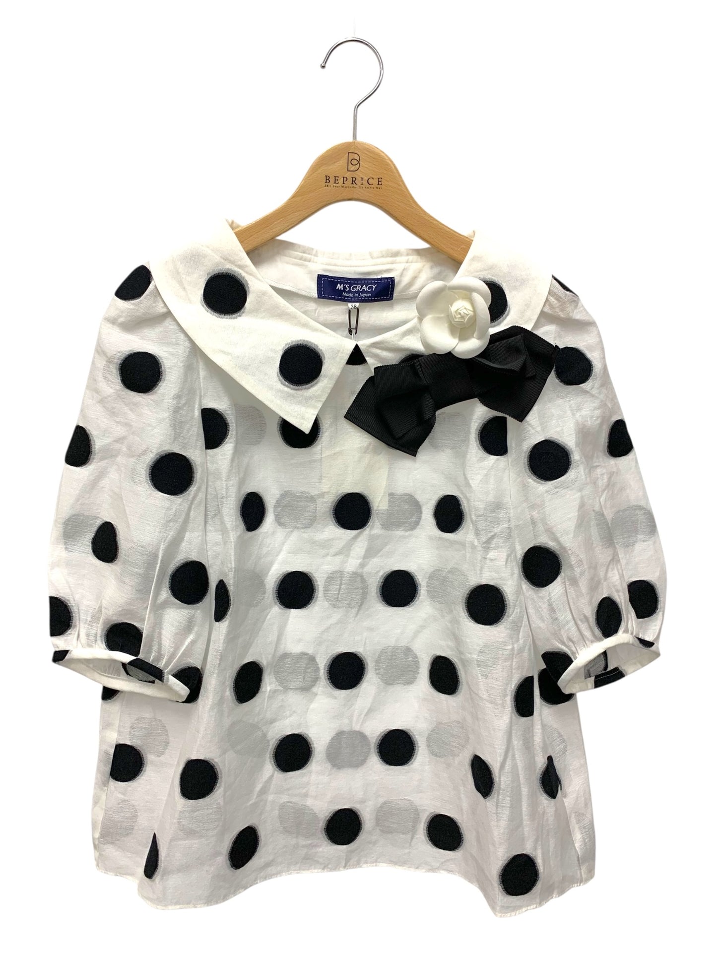 エムズグレイシー Dot Blouse 810325 シャツ ブラウス 38 ホワイト ITXR6CYPHWJS