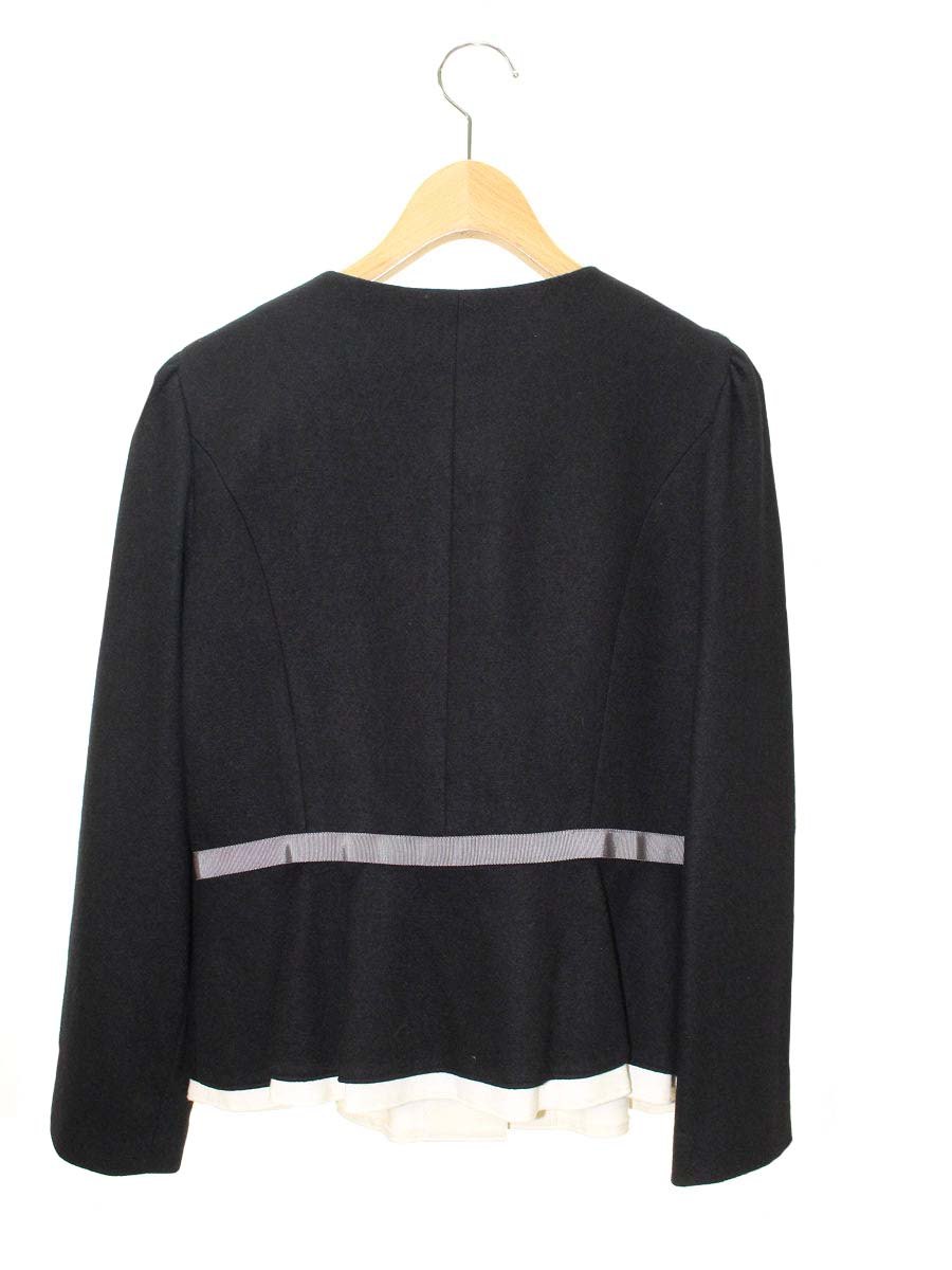 エムズグレイシー 814528 ジャケット 40 ブラック ノーカラー ウール リボン ITXCKTMDNUY4