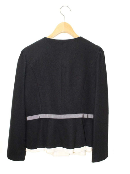 エムズグレイシー 814528 ジャケット 40 ブラック ノーカラー ウール リボン ITXCKTMDNUY4