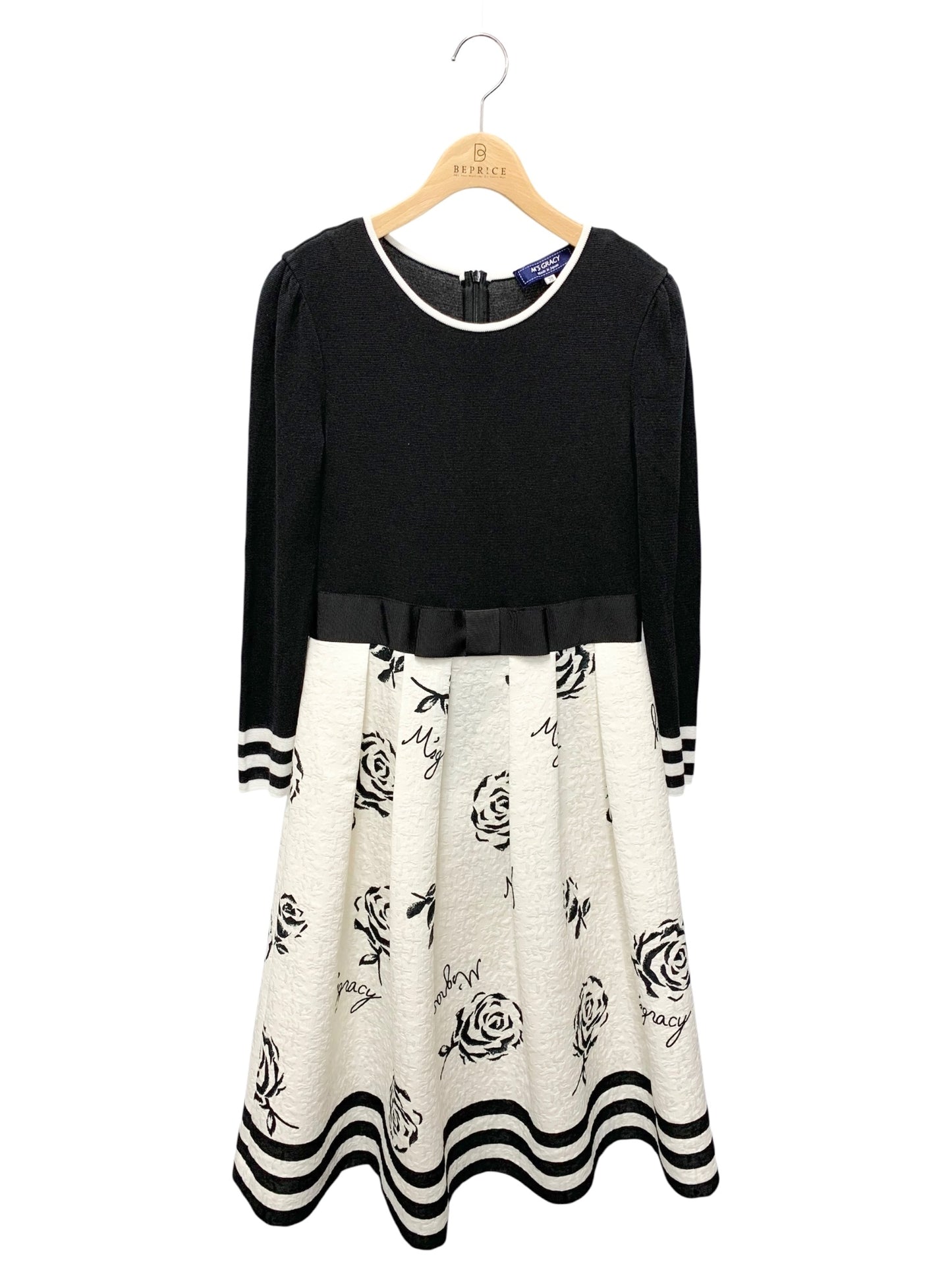 エムズグレイシー 411108 ワンピース 38 ブラック ローズモチーフ IT10ZWPS8C0K