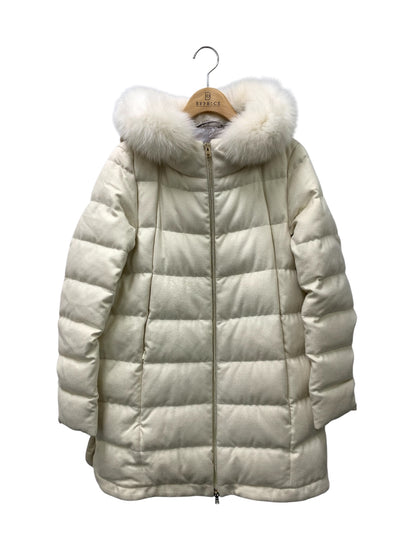ヘルノ リゾートライン PI031DR-38088L ダウンコート 42 ホワイト カシミヤ・シルク混 フォックスファー ラメ フード ITVAJIENVWFW