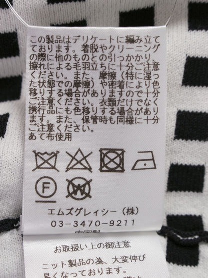 エムズグレイシー 018338 ワンピース 38 ブラック/ホワイト フィット＆フレアニット リボン ITB8XD85PY6O