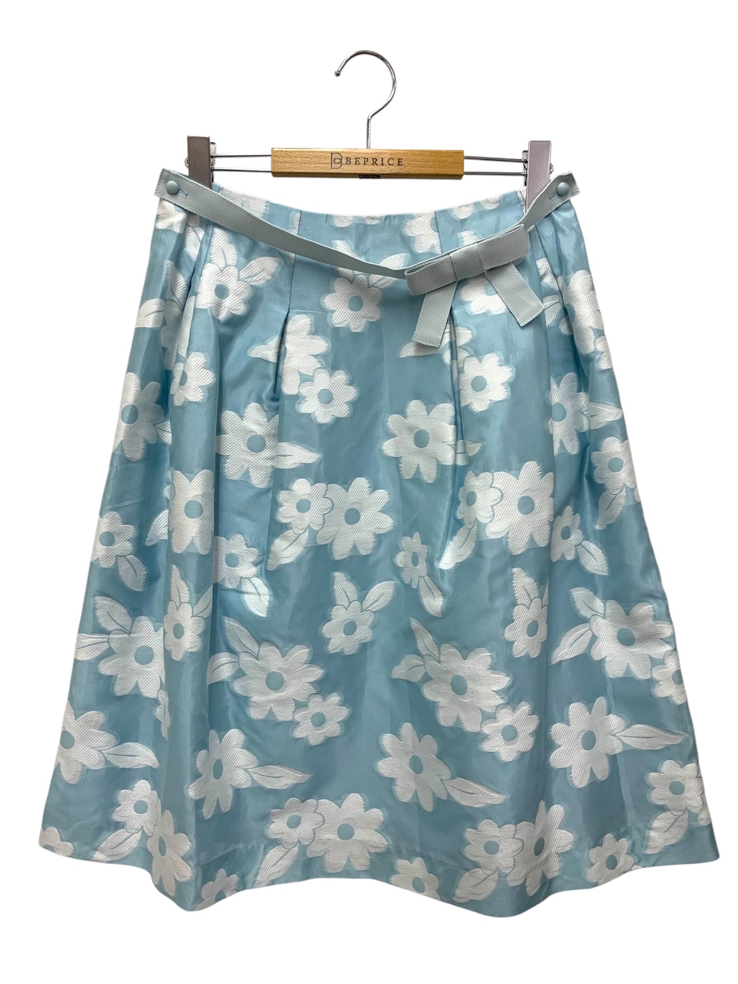 エムズグレイシー 017126 スカート 40 ブルー オーガンジー フラワーモチーフ ITT8TJ5GRGNZ 【SALE】