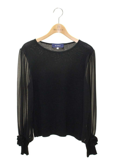 エムズグレイシー 918119 Tシャツ カットソー 40 ブラック 袖リボン シースルー ニット ITLS0M5AIC5K