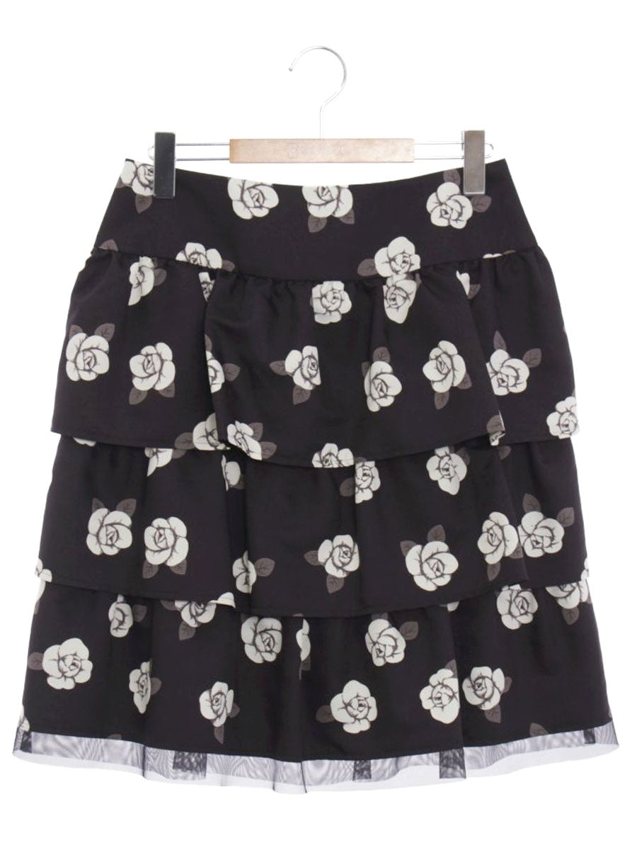 エムズグレイシー 727108 スカート 40 ブラック バラモチーフ ティアード ITW5L0272OVI
