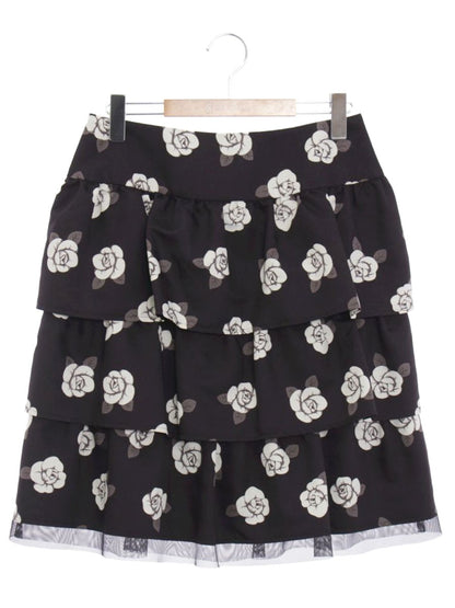 エムズグレイシー 727108 スカート 40 ブラック バラモチーフ ティアード ITW5L0272OVI