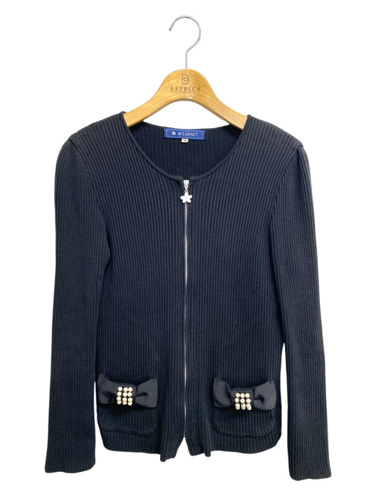 エムズグレイシー 328107 カーディガン 40 ブラック ニット ジップアップ リボン ITGMZAPDP9U8