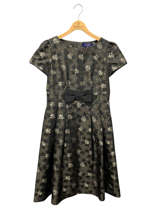 エムズグレイシー 小花付きリボンモチーフジャガードドレス 211503 ワンピース 40 グレー ITHAE9QWJTZE