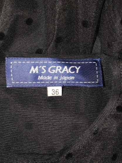 エムズグレイシー Tulle Blouse 010112 ブラウス 36 ブラック ドット 水玉 パフスリーブ ITTMAU6CFDFY