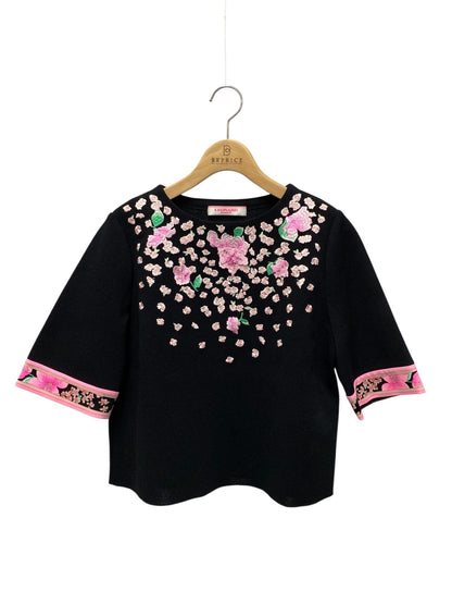 レオナールファッション 0337064 ニット セーター 3 ブラック 刺繍 フラワーモチーフ ITLRKEYJIORR