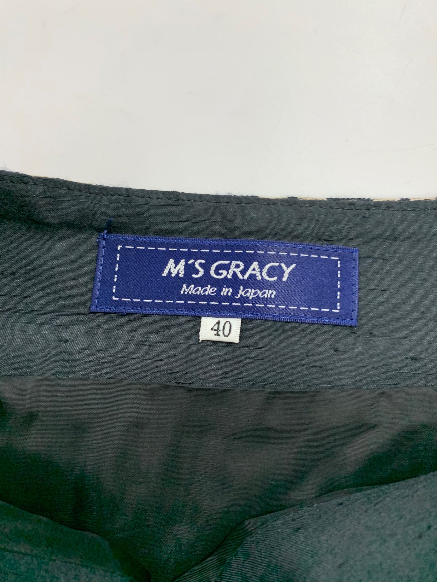 エムズグレイシー 117515 スカート 40 ネイビー リボン 格子柄 サイドジップ ITZBJD6901US