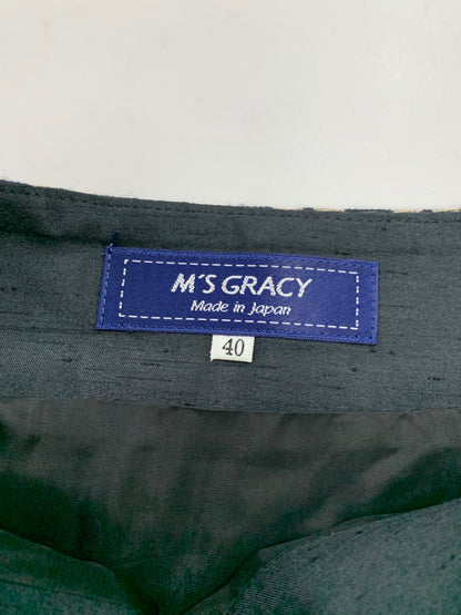 エムズグレイシー 117515 スカート 40 ネイビー リボン 格子柄 サイドジップ ITZBJD6901US