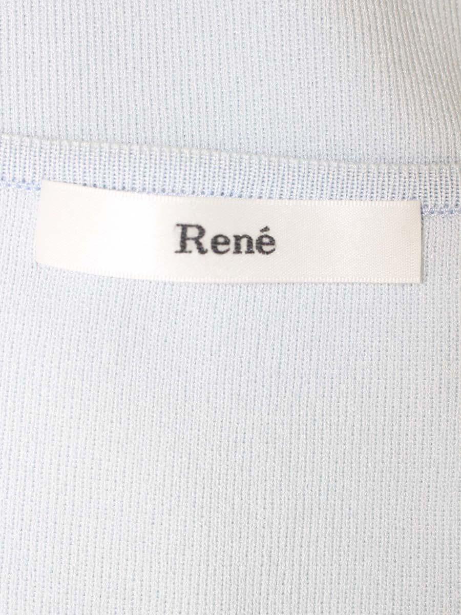 ルネ 6712070 ニット 36 ブルー 袖リボン ロゴ スクエアネック ITCVH0U2MRL4