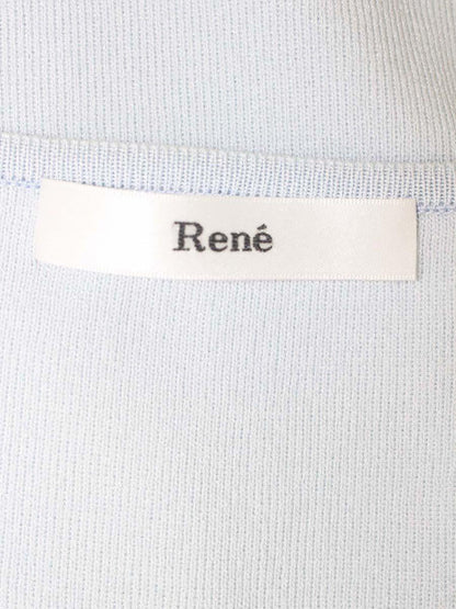 ルネ 6712070 ニット 36 ブルー 袖リボン ロゴ スクエアネック ITCVH0U2MRL4