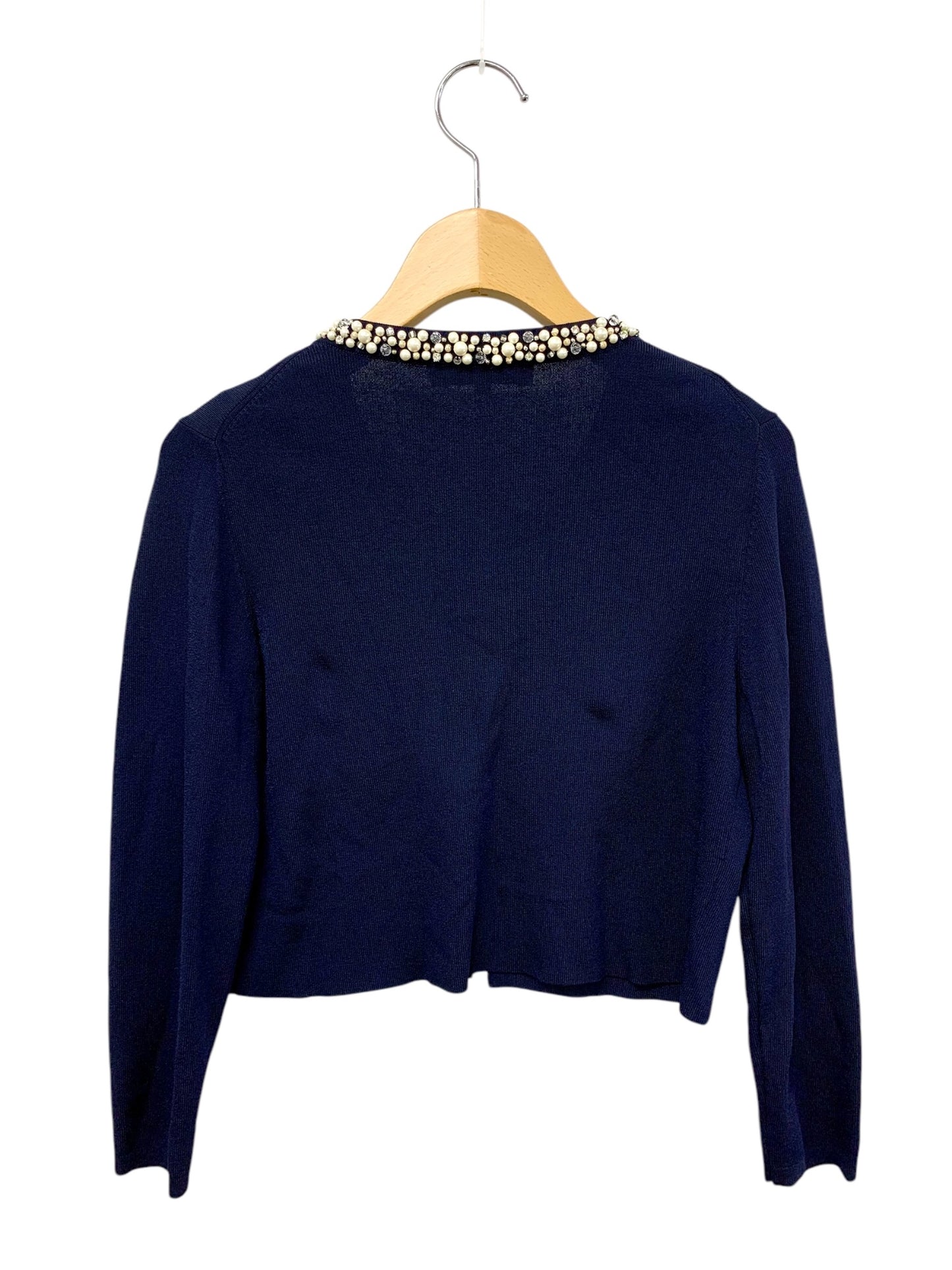 エムプルミエ F726-002 カーディガン 36 ネイビー ビジュー パール IT6ZTG4TO0JO