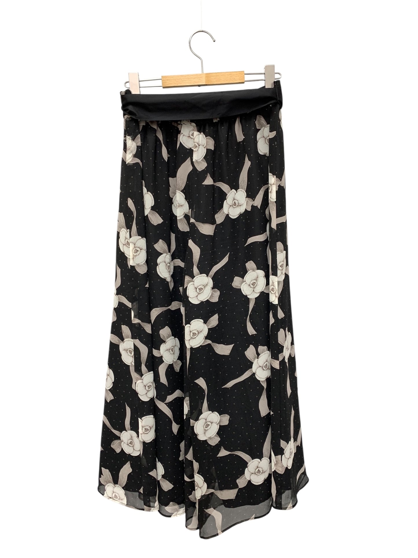 エムズグレイシー 416303 パンツ 40 ブラック カメリア フラワーモチーフ ワイド IT36ZJU2CRTC