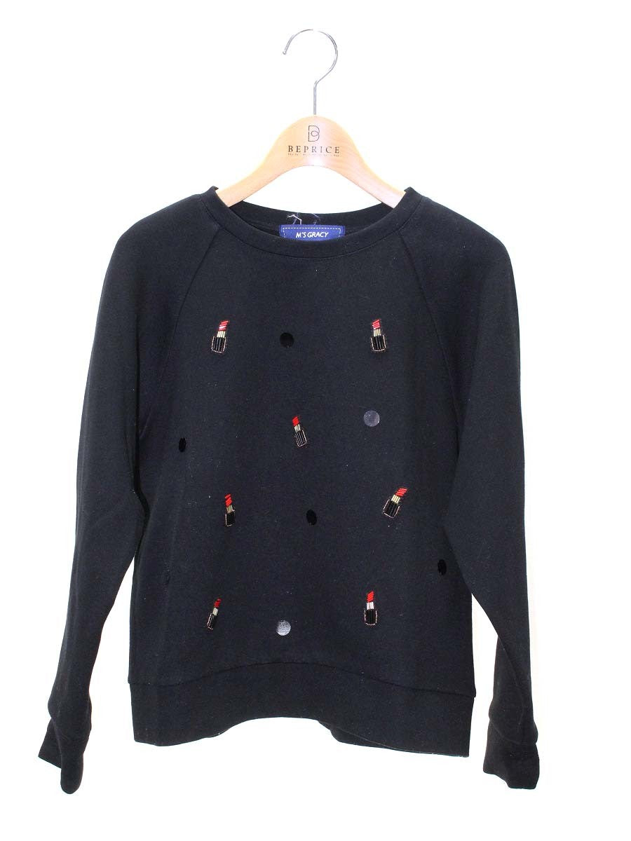 エムズグレイシー 725515 トップス 38 ブラック 口紅 トレーナー ビジュー ITV0TL6M5XMZ