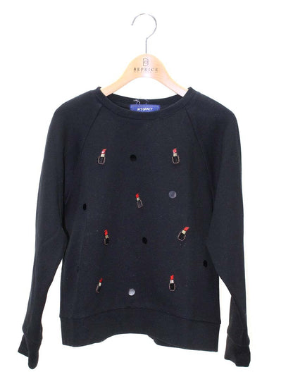 エムズグレイシー 725515 トップス 38 ブラック 口紅 トレーナー ビジュー ITV0TL6M5XMZ