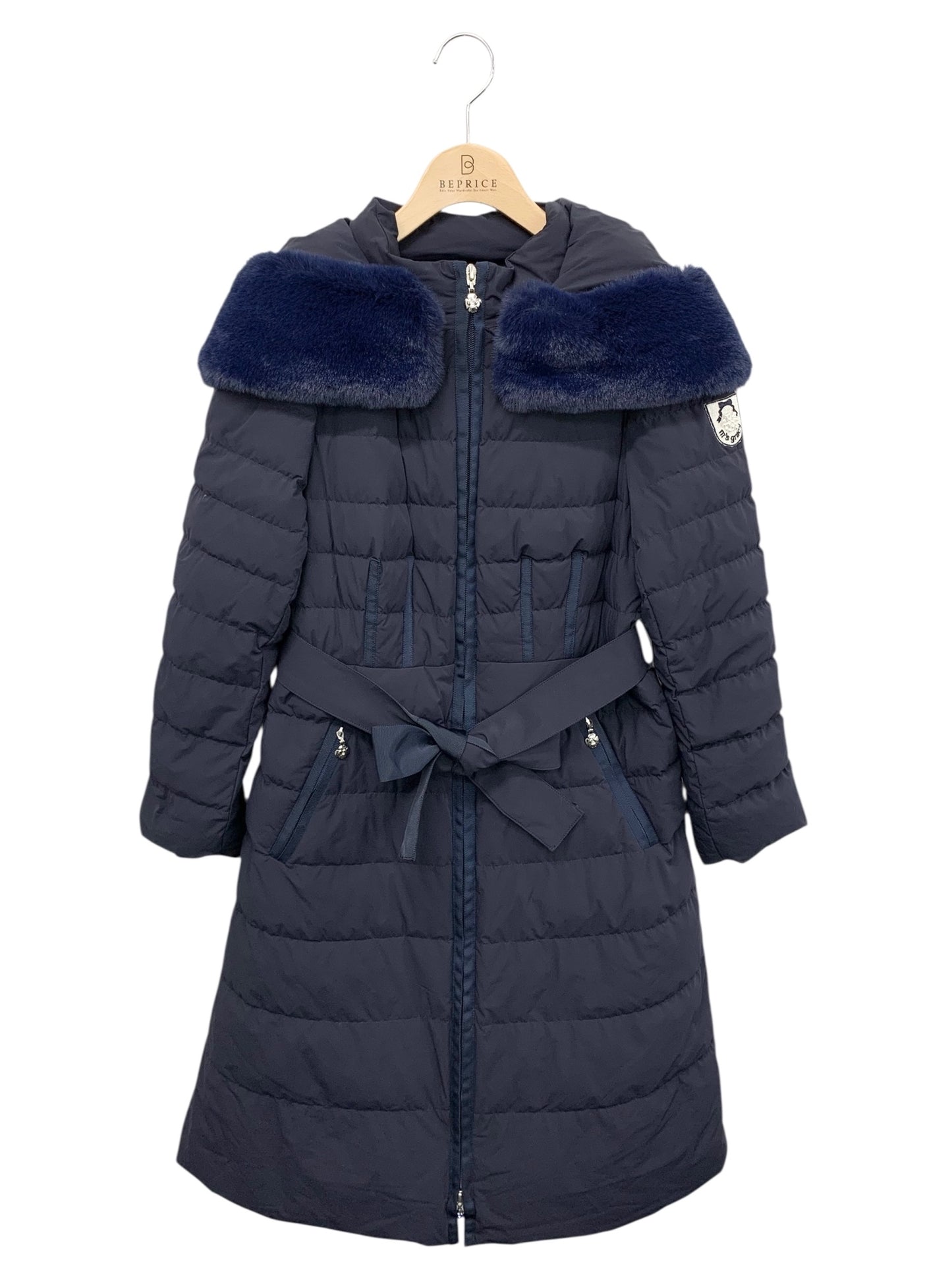 エムズグレイシー フェイクファー付きロングダウンコート 319605 38 ネイビー カメリアジップ IT97AZHWLHTE