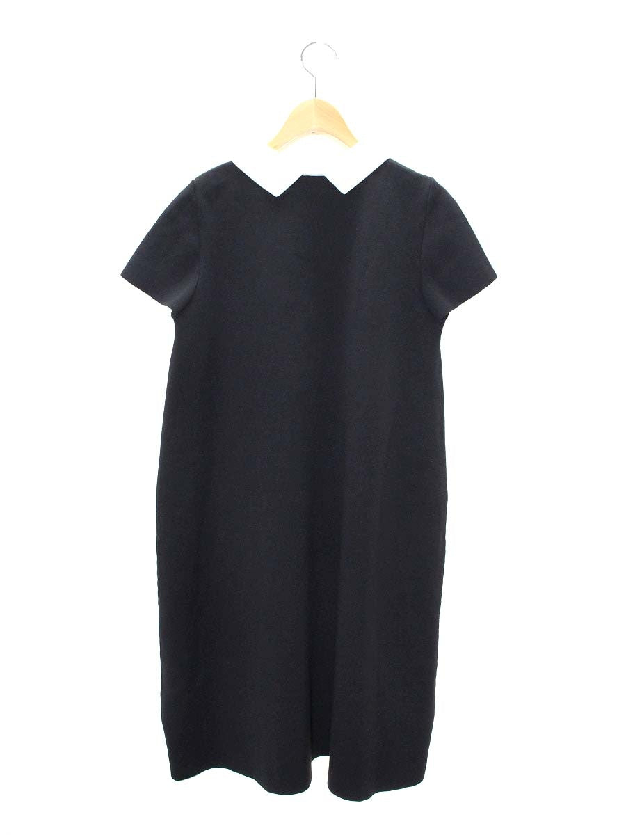 エムズグレイシー 白襟付きニットワンピース 018345 40 ブラック パールボタン ITL5IYP9JHZW