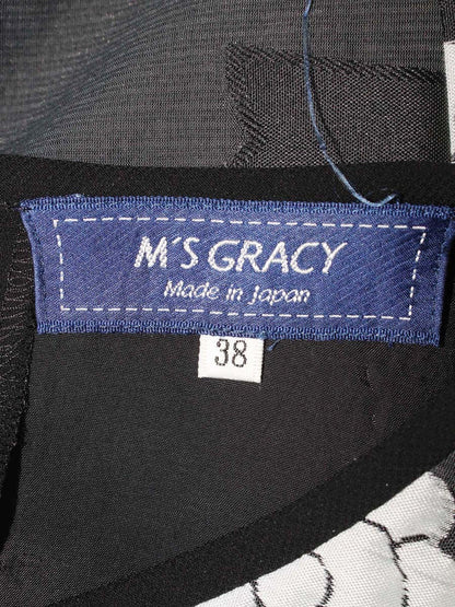 エムズグレイシー ブラウス 810106 Tシャツ カットソー 38 チャコール カメリア リボン パフスリーブ ITN4MQ5KK6VX