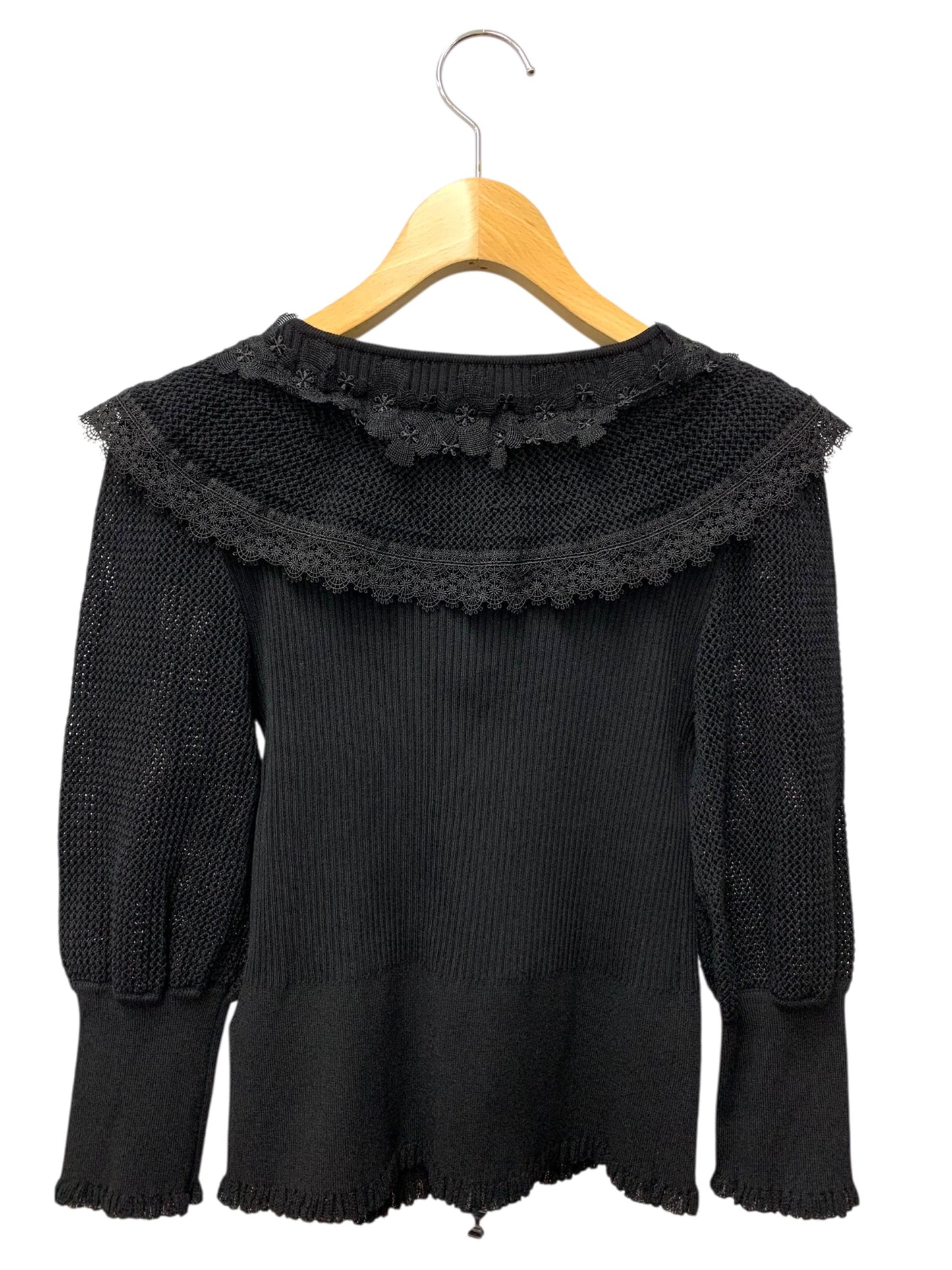 エムズグレイシー 518309 カーディガン 38 ブラック ジップアップ レース IT0HMSH2CKWH