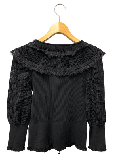 エムズグレイシー 518309 カーディガン 38 ブラック ジップアップ レース IT0HMSH2CKWH