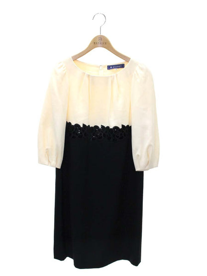 エムズグレイシー 121598 ワンピース 36 アイボリー/ブラック フラワーモチーフ スパンコール 切替 ITC1N9CVC9MU