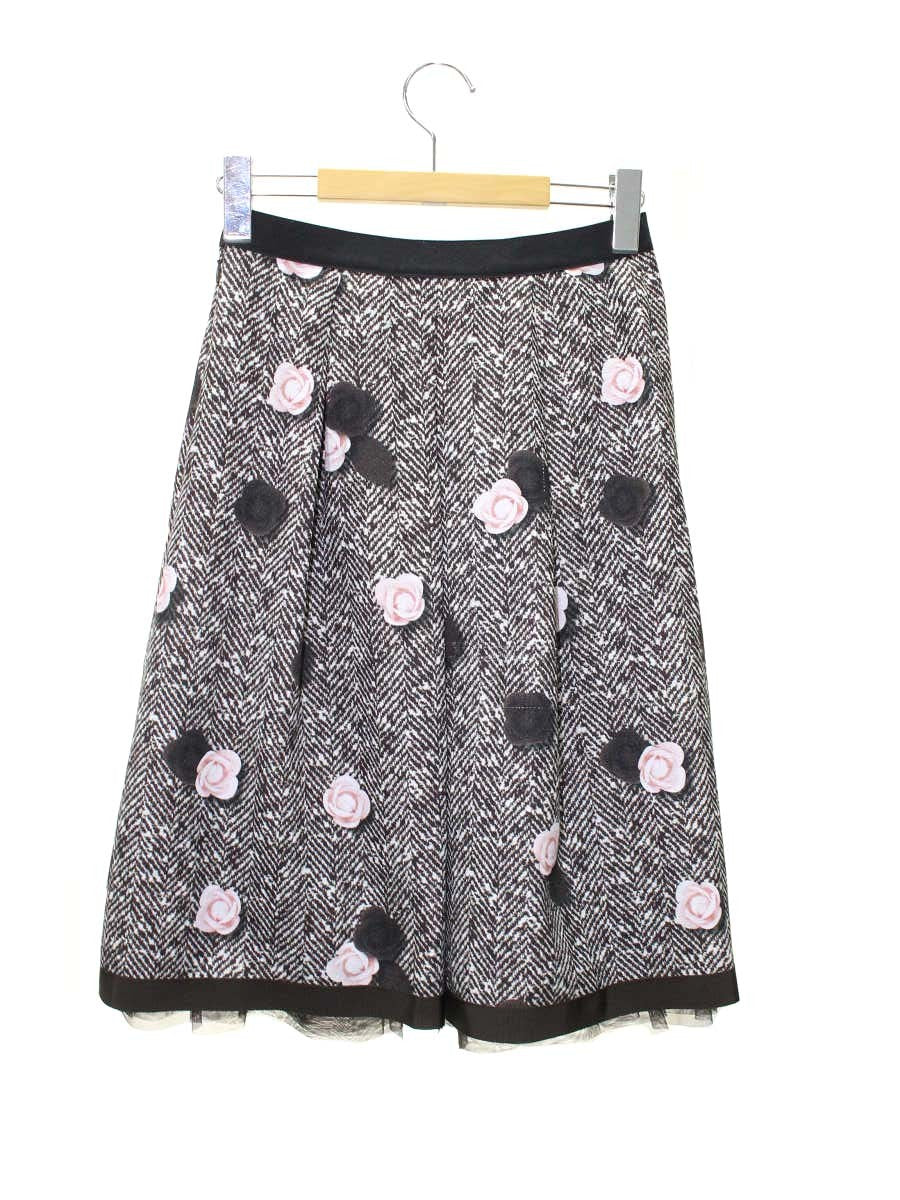 エムズグレイシー 017515 スカート 36 ブラウン フラワーモチーフ チュール ITFIFFN1R9XC