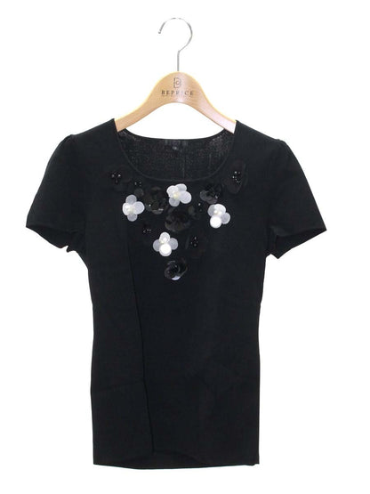 トゥービーシック W5N15-348-09 ニット 2 ブラック フラワーモチーフ ビジュー IT8SGHOXKN4K