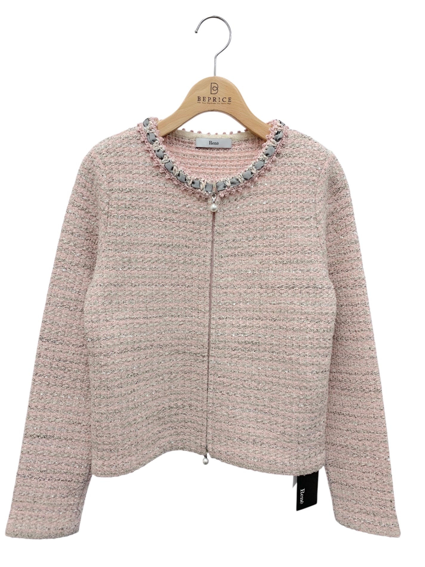 ルネ 6432830 ジャケット 34 ピンク ツイード パールダブルジップ ウール混 IT0R3YS1VSO4