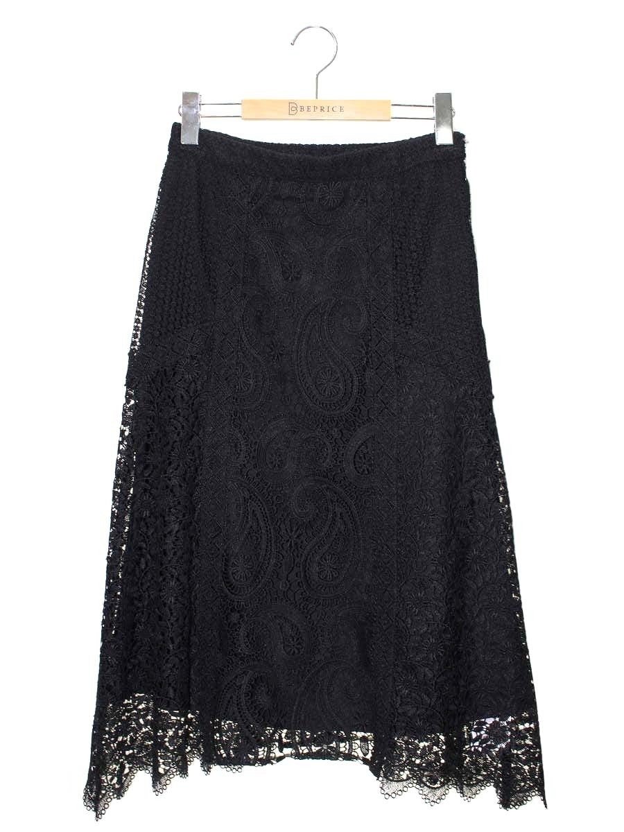 グレースコンチネンタル 19321086 スカート 36 ブラック レースパッチフレアスカート ITNU3JRSGAQY