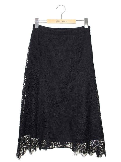 グレースコンチネンタル 19321086 スカート 36 ブラック レースパッチフレアスカート ITNU3JRSGAQY