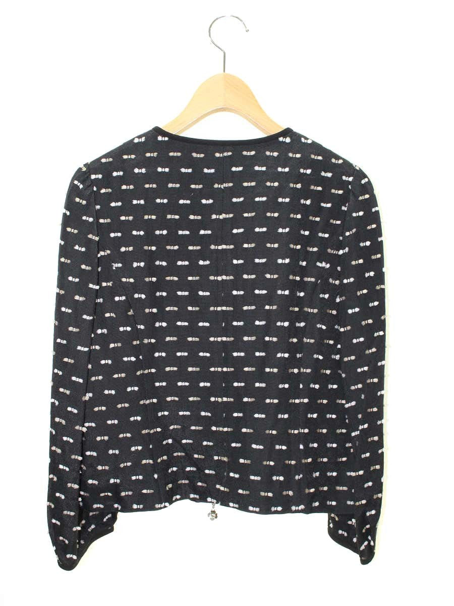 エムズグレイシー 814512 ジャケット 40 ブラック カメリアジップ リボンモチーフ ノーカラー ITDFRV0J55AG