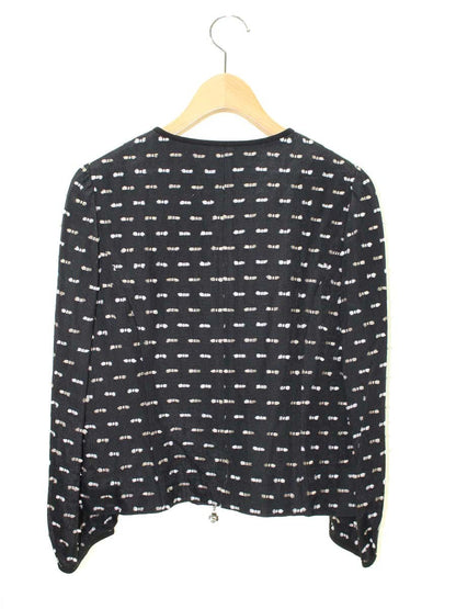 エムズグレイシー 814512 ジャケット 40 ブラック カメリアジップ リボンモチーフ ノーカラー ITDFRV0J55AG