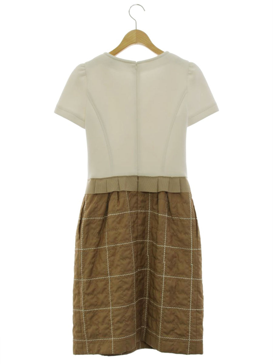 エムズグレイシー 911531 ワンピース 36 ホワイト/ライトブラウン チェック キルティング  切替 ITQZ1VLJ24TK